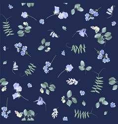 Blue Flowers On Dark Bg Floral Pattern