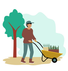 Man With Wheel Barrow Gardening Concept Farmer