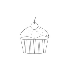 Cupcake With Cherry In Line Art Style