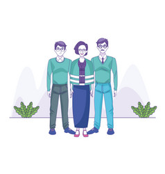 Old Woman With Two Men Standing Colorful Design