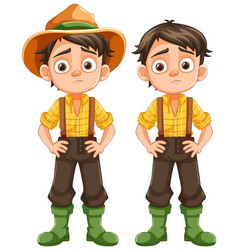 Bored Sad Boy Cartoon Characters In Farmer