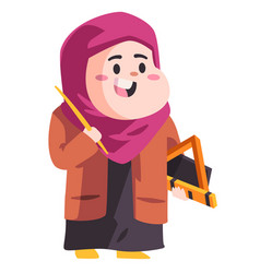 Moslem Woman Teacher With Pink Hijab Holding