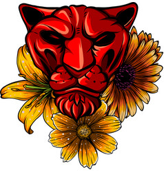 Portrait Of A Lion Head With Floral Wreaths