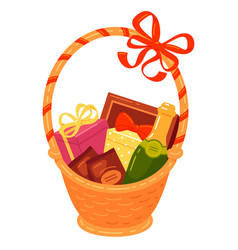 Gift Straw Basket Full Of Champagne Sweet Candies