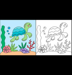 Cute Cartoon Turtle Character Undersea Marine