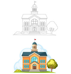 A School Building In Color And Outline