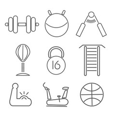 Fitnes Set Icons Nine Gray Icons On White