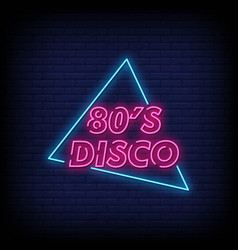 Neon Sign 80s Disco With Brick Wall Background Ve