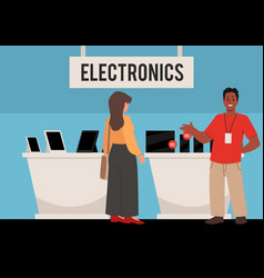 Electronic Shop With People Flat