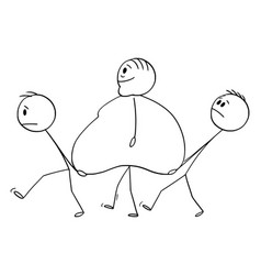 Cartoon Fat Overweight Man Walking With Two