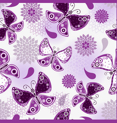 Seamless Pattern With Violet Flying Butterflies