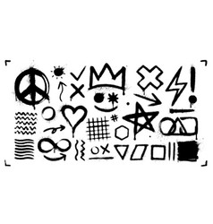 Set Of Black Graffiti Spray Pattern Heart Crown