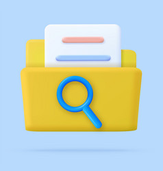 3d Magnifying Glass And Yellow Folder With Files