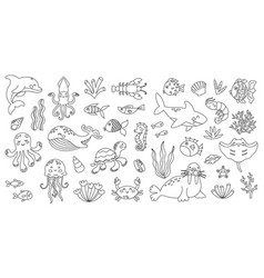 Cute Cartoon Sea Animals Characters Coloring Book