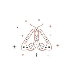 Mystical Celestial Outline Moth With Stars Line