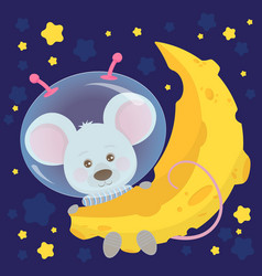 A Cute Cartoon Space Mouse In Spacesuit