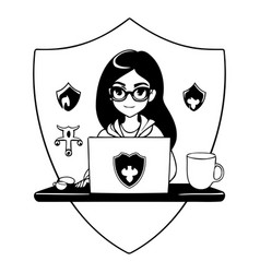 A Girl In Glasses Working On Laptop At Home