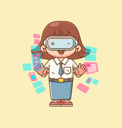 Cute Senior High School Girl Interact Virtual