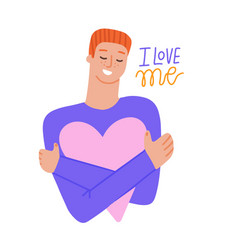 Ginger Haired Man Hugs A Big Heart With Love