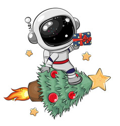 Cartoon Astronaut Flying On The Christmas Tree