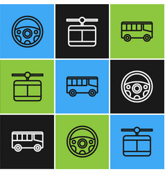 Set Line Steering Wheel Bus And Cable Car Icon