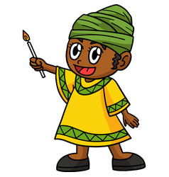 Kwanzaa Afro Holding Candle Cartoon Clipart