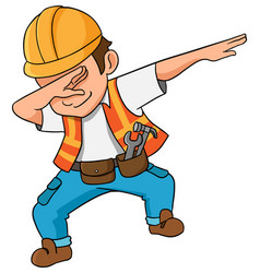 Dabbing Construction Worker Cartoon Clip Art