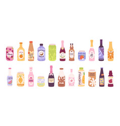 Drink Bottles Set Carbonated Lemonade Beer Soda