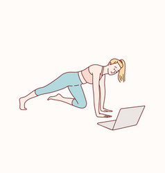 Woman Doing Workout On Mattress Seen Laptop