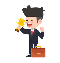 Businessman Holding Trophy Success Cartoon