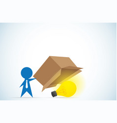 Businessman Open Box And See Light Bulb Inside