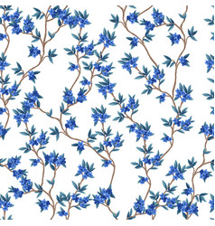 Seamless Pattern With Blue Flowers And Branches