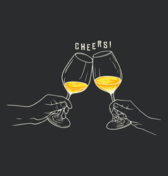 Two Hands Clinking Glasses Of White Wine On Black