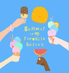 Cartoon Hands Holding Ice Cream Hello Summer