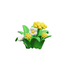 Spring Green Grass With Flowers 3d Icon On