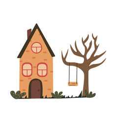 Cute Unusual House With A Triangular Rocartoon