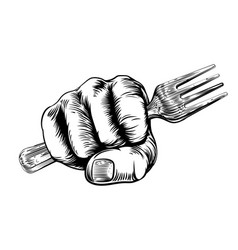 Fork Woodcut Fist Hand