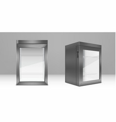 Empty Gray Mini Refrigerator With Clear Glass Door