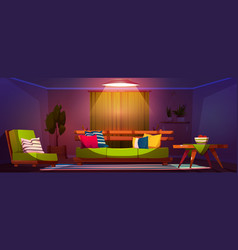 Green Sofa In Living Room Interior At Night