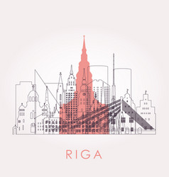 Outline Riga Skyline With Landmarks