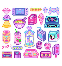 Pixel art 8 bit objects retro digital game assets Vector Image