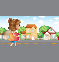 A Girl Walking Across The Neighborhood