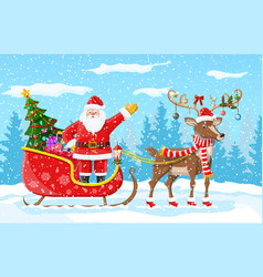 Christmas Tree Santa Claus With Reindeer Sleigh