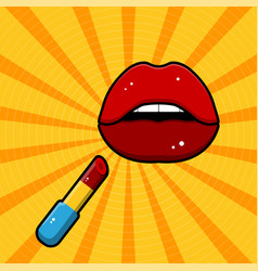 Pop Art Image Of Red Lips And Lipstick