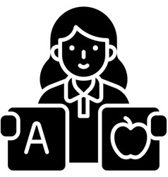 Female Teacher Holding Alphabet Flash Card Icon