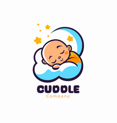 Cute Baby Sleeping In The Cloud With Stars