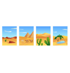 Desert Landscape Posters Set Camel Caravan Cacti