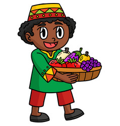 Kwanzaa Afro Holding Fruits Cartoon Clipart