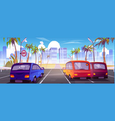 Cars On Road In Tropical Summer City