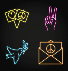 Pacifism And Peace Neon Icon Set